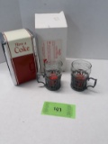 two Coke glass candle holders, Vintage Coke Napkin Holder