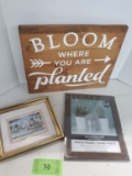 Wall Decor Lot, wooden plaque, 2 frames