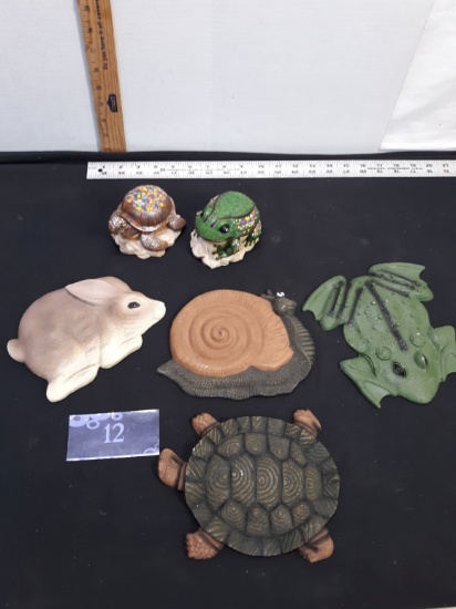 Yard Decor Lot, animal stones, turtle figure, snail figure