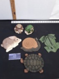 Yard Decor Lot, animal stones, turtle figure, snail figure