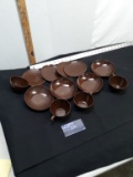Vintage Plastic Dishes, Brown, 4 cups, 4 suacers, 4 bowls,