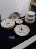 International Stoneware, Made in Japan, Clock, Bowl Set, 7 dinner plates, 2 small bowls, 1 large bow