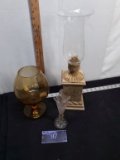 Home Deor, candle holder w/globe, vase, amber vase