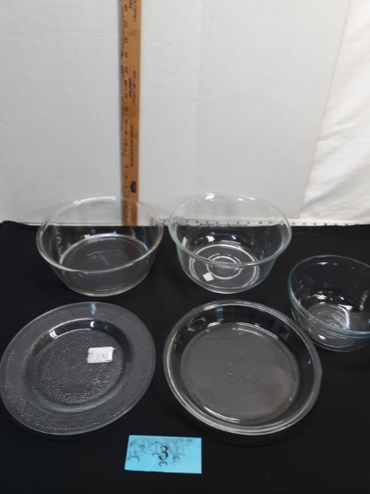 Glass bowl lot, pie plate, etc