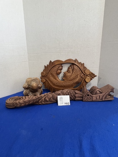 Hand carved wood art lot