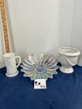 Vintage Iridescent Bowl, Vintage Federal Iridescent White Milk glass Stein/Mug, Iridescent planter