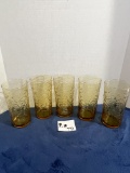 Set of 5 Vintage Anchor Hocking amber glasses