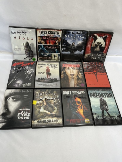 (12) DVDs/The Visit, Hard Candy, Sin City, Beowulf, All Eyez on Me, Predator, ETC