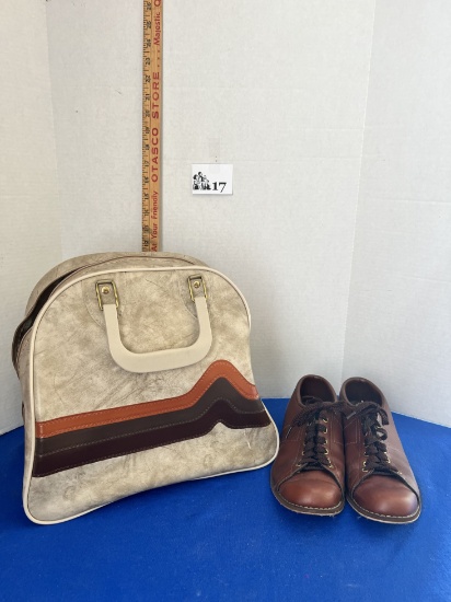 Vintage Brunswick Don Carter Bag with Ball & Vintage Brown leather Bowling Shoes size 8 1/2