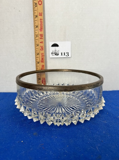 Vintage Silver Trim Glass Bowl