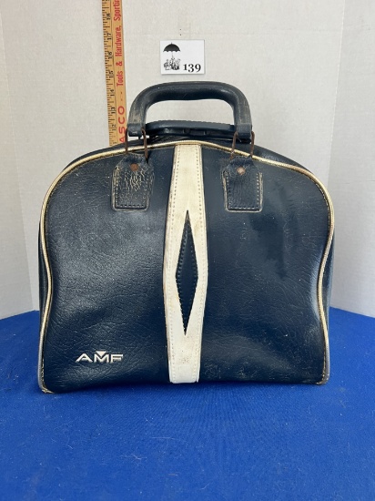 Vintage AMF Leather Bowling Bag w/ Brunswick Bowling Ball