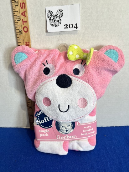 Gerber Newborn Baby Girl Animal Terry Hooded Bath Wrap - new
