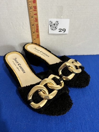 Juicy Couture Zumi Blk Faux Fur Heels -size 8