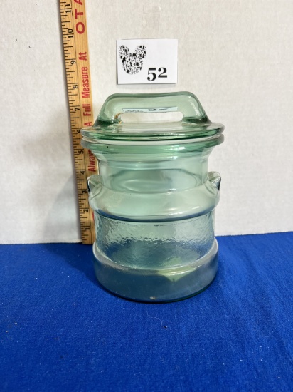 Vintage LE Smith Green Glass Milk Jar w/ Lid