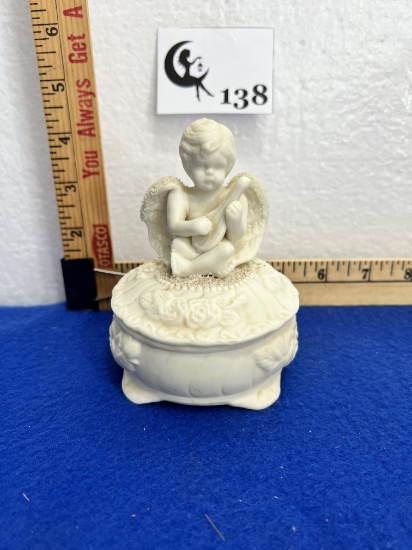 Vtg Cherub Angel Trinket Box 5" tall