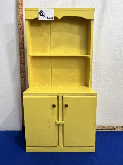 Vtg Yellow Hand Painted Mini Cupboard/Hutch 26" tall