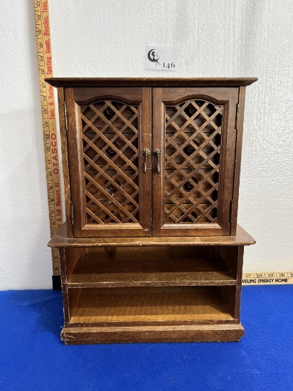 Vtg Wooden Jewelry Box w/ Drawers 8" tall