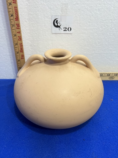 Vtg Art Pottery Double Loop Handled Ball Vase