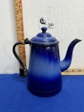 Vtg Blue Enamel Coffee Pot