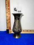 Vtg Etched Black Brass Indian Vase 6