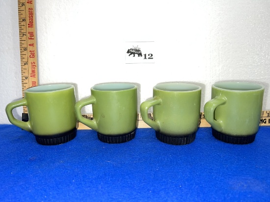 Vtg Fire King Avocado Green/Black Coffee Mugs - set of 4