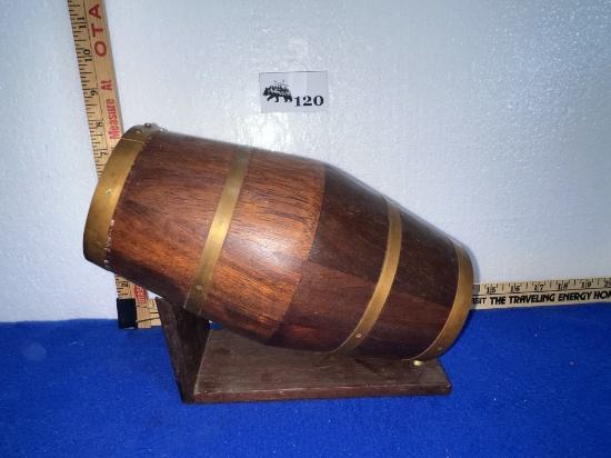 Vtg French Wooden Keg Barrel Wine/Liquor Bottle Holder