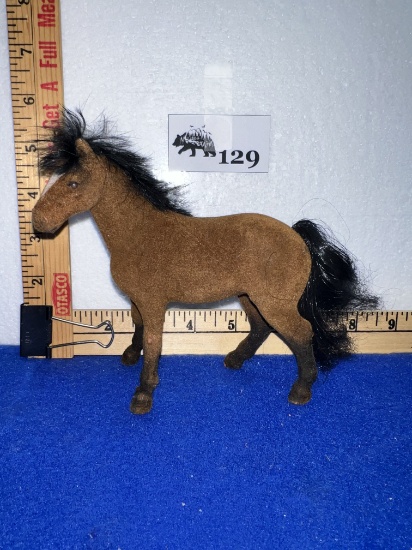 Vtg Brown Velvet Flocked Toy Horse