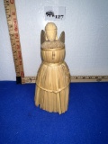 Vtg Folk Art Corn Husk & Wood Angel