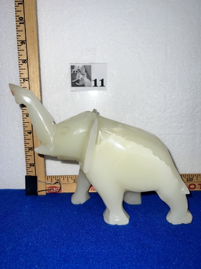 Vtg Onyx Marble Multi-Tone Stone Carved Elephant Figurine 7"x 10" w/ Trunk