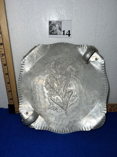 Vtg Trade Continental Mark Hand Wrought Silverlook 721 Tray w/ Leaf Handles 8"