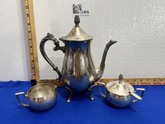 Vtg Set of 3 Silver Plated Coffee Tea Set