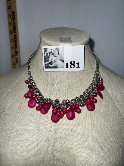 Short Style Pink/Ruby Beaded Necklace