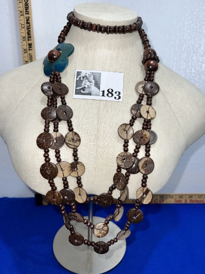 Long Boho Coconut Shell Wood Bead Necklace