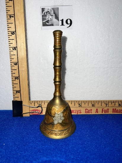 Vtg Brass Bell w/ Floral Design 6" tall
