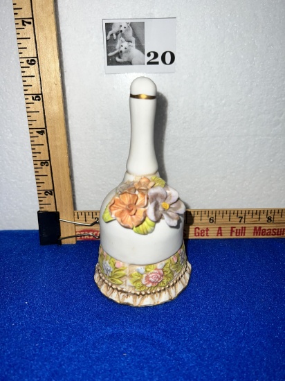 Vtg Floral Porcelain Bell 6" tall