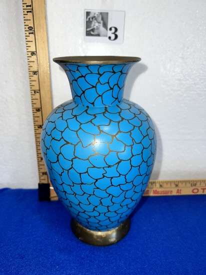 Vtg Solid Brass Fish Scale Design Flower Vase 9"