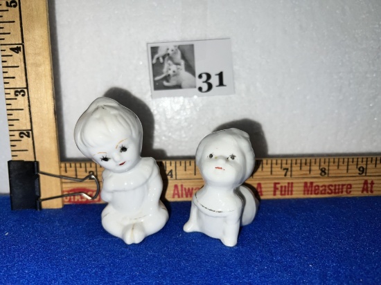 Vtg White Porcelain Hand Painted Child Figurines