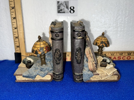 Vtg Book Ends w/ Tiffany Style Lamps