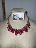 Short Style Pink/Ruby Beaded Necklace