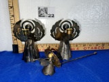 Vtg Silver & Gold Plated Etched Angel Candle Holders & Angel Snuff