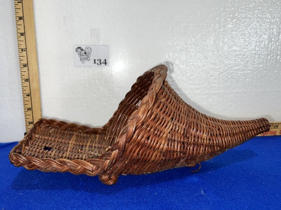 Vintage Cornucopia Basket Horn of Plenty Thanksgiving Decor Fall Decoration Floral Arrangement Wicke
