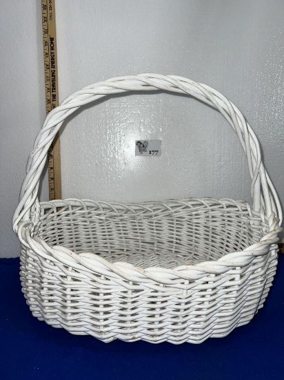 Shabby Chic Large White Wicker Basket 17”