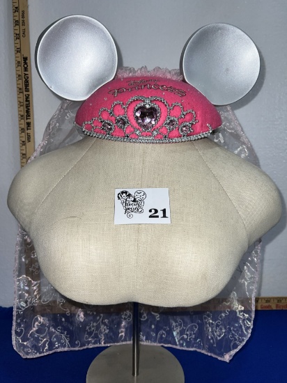 Disney Princess Mouse Ears Hat -Pink Glitter Crown Veil