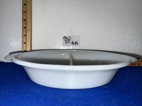 Vintage Fire King Milk Glass Split Casserole Dish