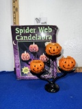 Fun World Halloween Jolly Jack O' Lanterns Spider Web Candelabra Candle Holder