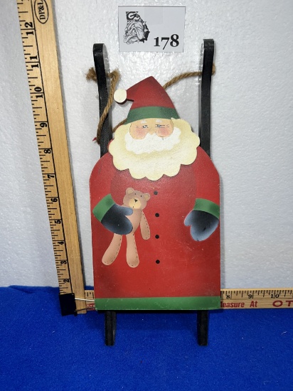 Wood Sled Santa 11"