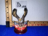 CERAMIC AMERICAN FLAG & EAGLE STATUE WOOD BASE