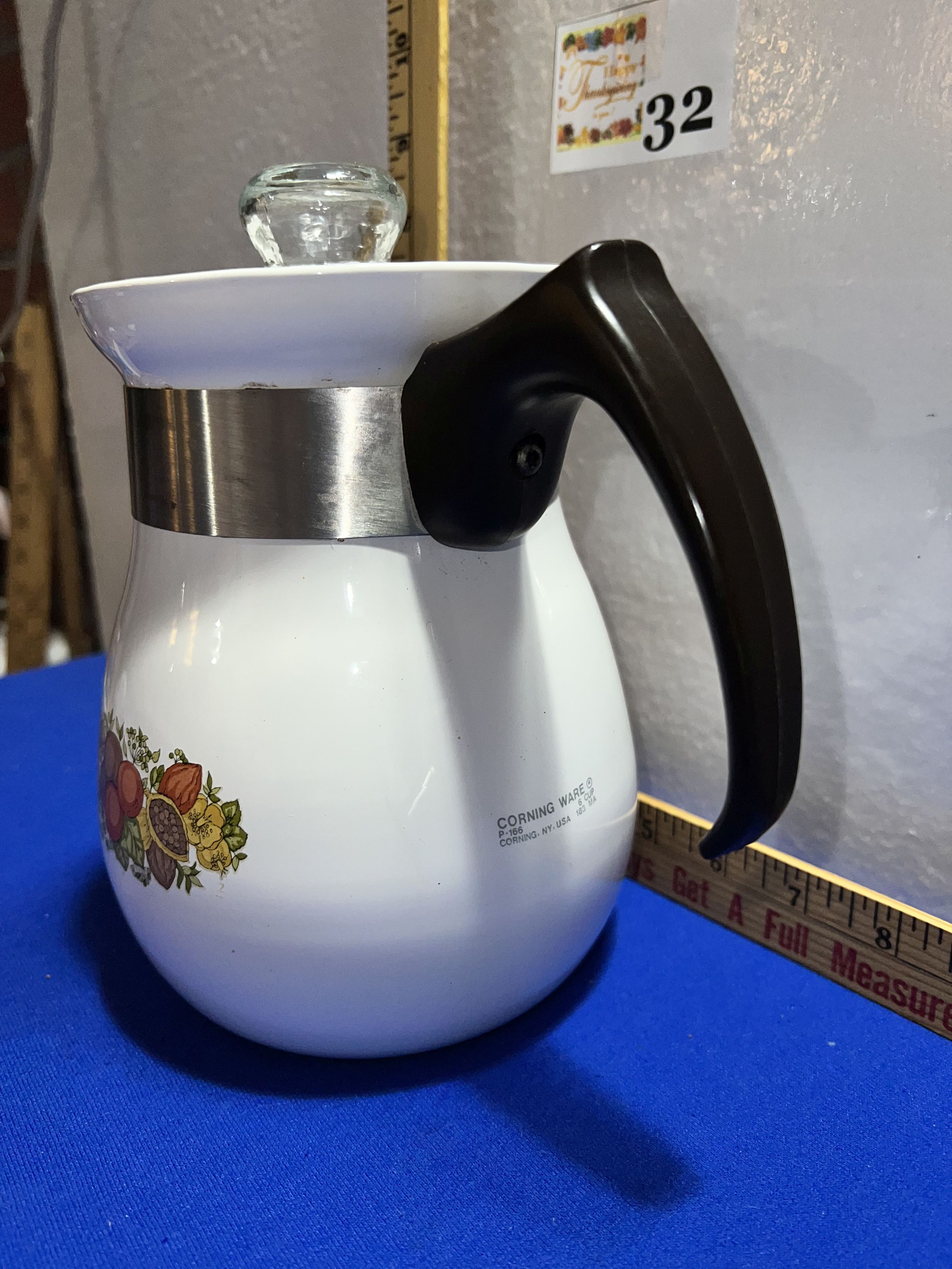 Vintage Corning Ware Coffee Maker Pot 6 Cups Made In USA P-166 with Glass  Knob