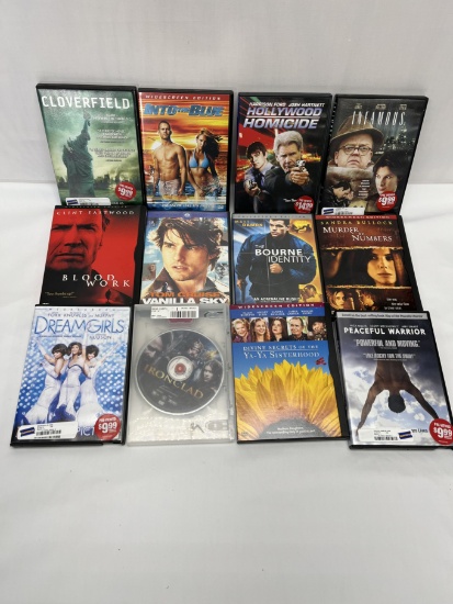 (12) DVDs/Into the Blue, Blood Work, Vanilla Sky, The Bourne Identity, Dreamgirls, ETC