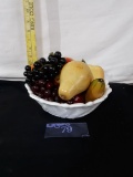 Vintage White Fruit Bowl w/plastic fruit